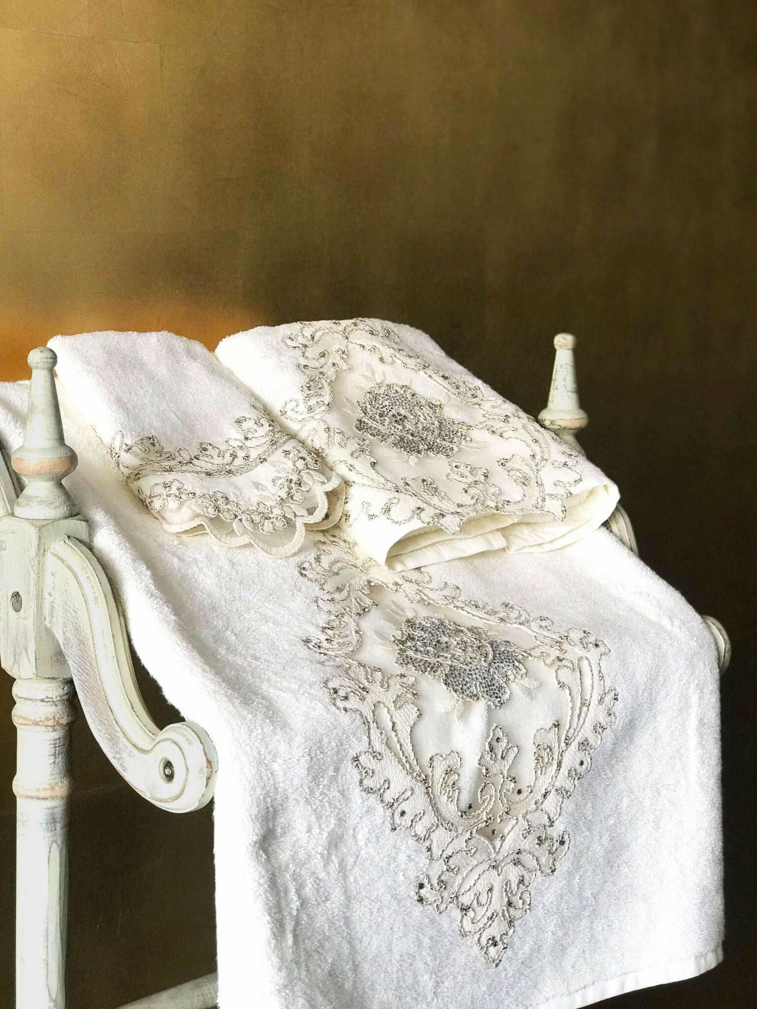 Elegant Floral Embroidery Bathroom Gul Towel Set, Soft Luxury Bamboo Towels by Creative Home,TS-CH-GUL