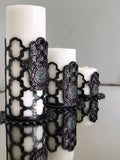 Hamsa Candle Set of 3 Black Applique, Khamsa Hand Pattern, Chic Decorative Creative Home Candles