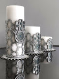 Hamsa Candle Set of 3 Silver Applique, Khamsa Hand Pattern, Chic Decorative Creative Home Candles