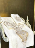 Idil Towel Set - Creative Home Designs, Embroidered Luxe Cream Turkish Towel with Velvet and Diamonds,TS-CH-IDL