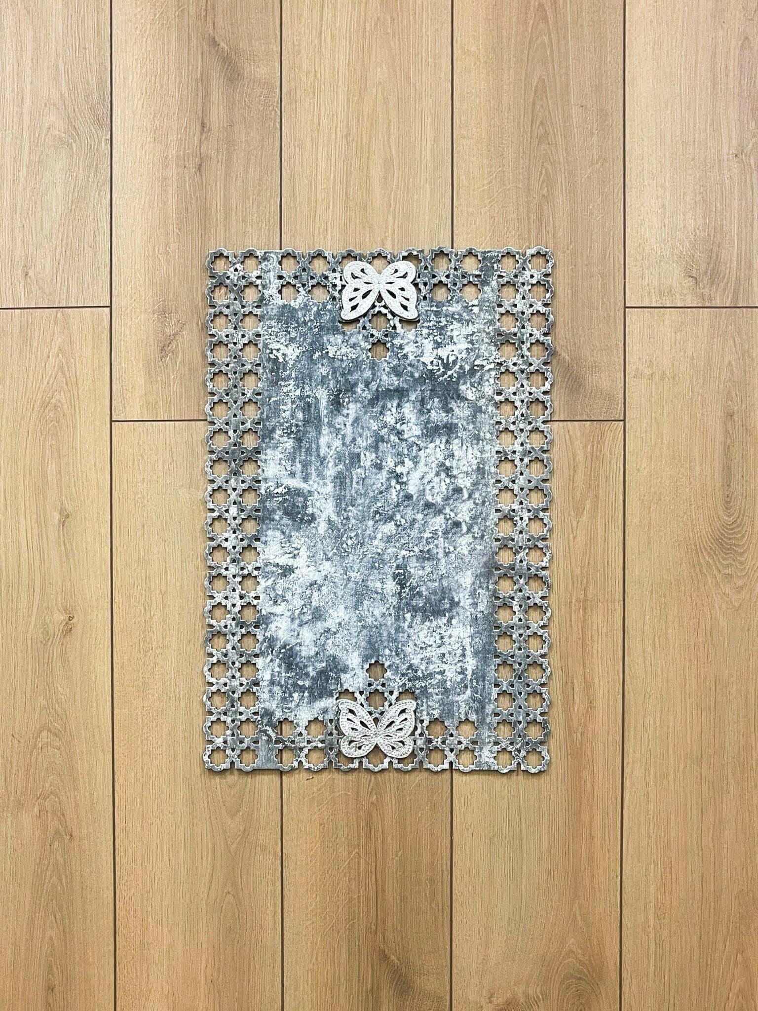 Kelebek Grey Rug - Creative Home Designs, Butterfly Turkish Carpet, Non Slip Washable Velvet Mat