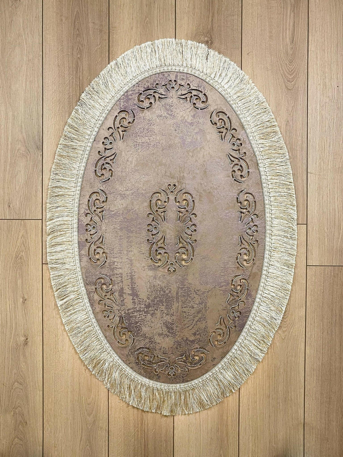 Melba Made Rug Melda Oval Velvet Rug - Chic Oriental Cut Through Design with Tassels