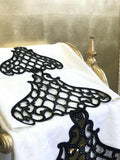 Mihrace Black Towel Set - Creative Home Designs, Cut Through Black Silver Leather Velvet Luxury Ecru Turkish Oriental Towel with Velvet and Diamonds,TS-CH-MHRC-Bla