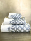 Mihrace Silver Towel Set - Creative Home Designs, Cut Through Grey Silver Leather Velvet Luxury Cream Turkish Oriental Towel with Velvet and Diamonds