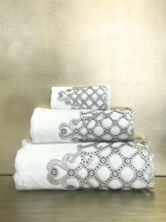 Mihrace Towel Set - Creative Home Designs,Cut Through Gold Leather Velvet Luxury Cream Turkish Oriental Towel with Velvet and Diamonds,TS-CH-MHRC-Go