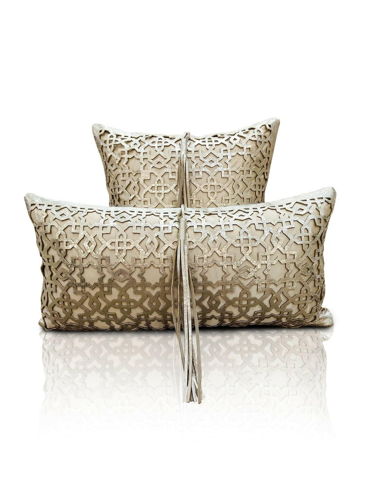 Ottoman Cushion Cover - Creative Home Designs Pillowcases, Turkish Throw Pillows & Shams, Gold Color Cut Out Geometric Pattern Sham