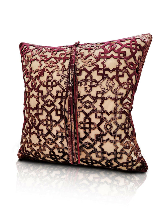 Ottoman Cushion Cover - Creative Home Designs Pillowcases, Turkish Throw Pillows & Shams, Red & Burgundy Color Cut Out Geometric Pattern Sham,CC-CH-OTMN-Bor-1S1R,CC-CH-OTMN-Bor-2S,CC-CH-OTMN-Bor-2R,CC-CH-OTMN-Bor-2S1R
