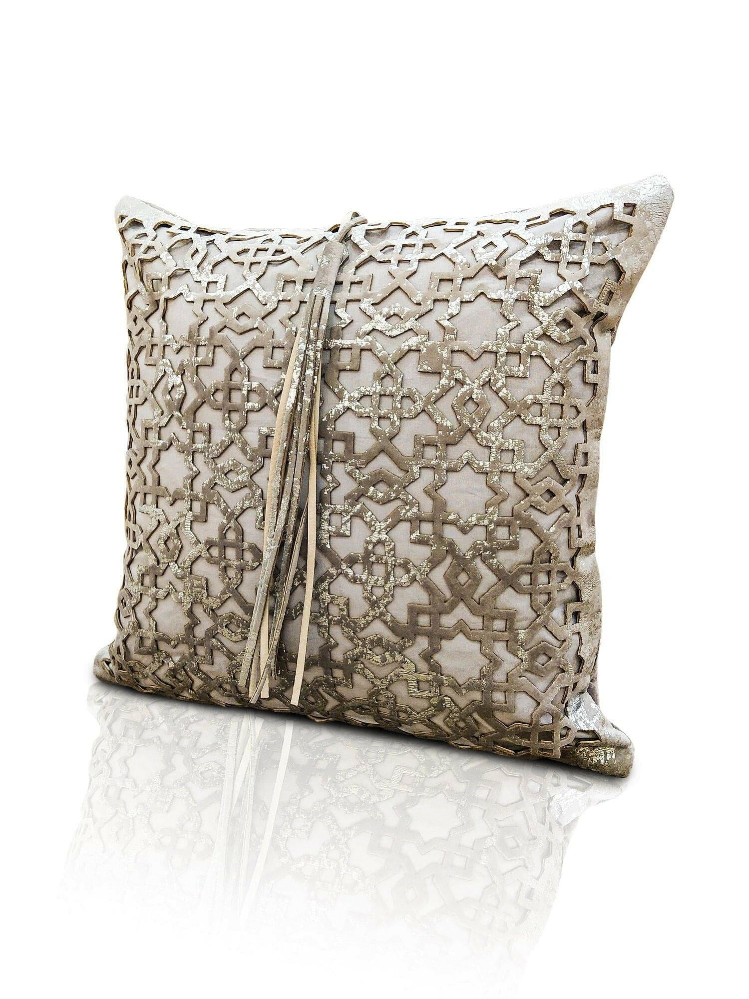 Ottoman Cushion Cover - Creative Home Designs Pillowcases, Turkish Throw Pillows & Shams, Silver Color Cut Out Geometric Pattern Sham,CC-CH-OTMN-Si-1S1R,CC-CH-OTMN-Si-2S,CC-CH-OTMN-Si-2R,CC-CH-OTMN-Si-2S1R