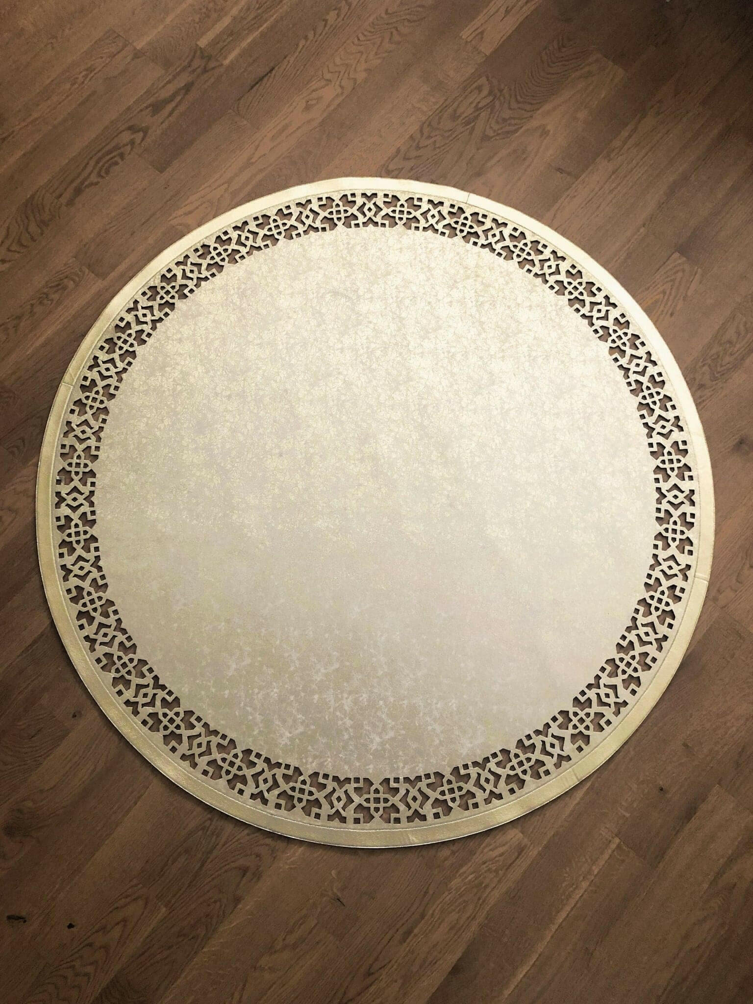 Ottoman Round Rug, Geometric Pattern Leather Circle Mat, Modern Carpet