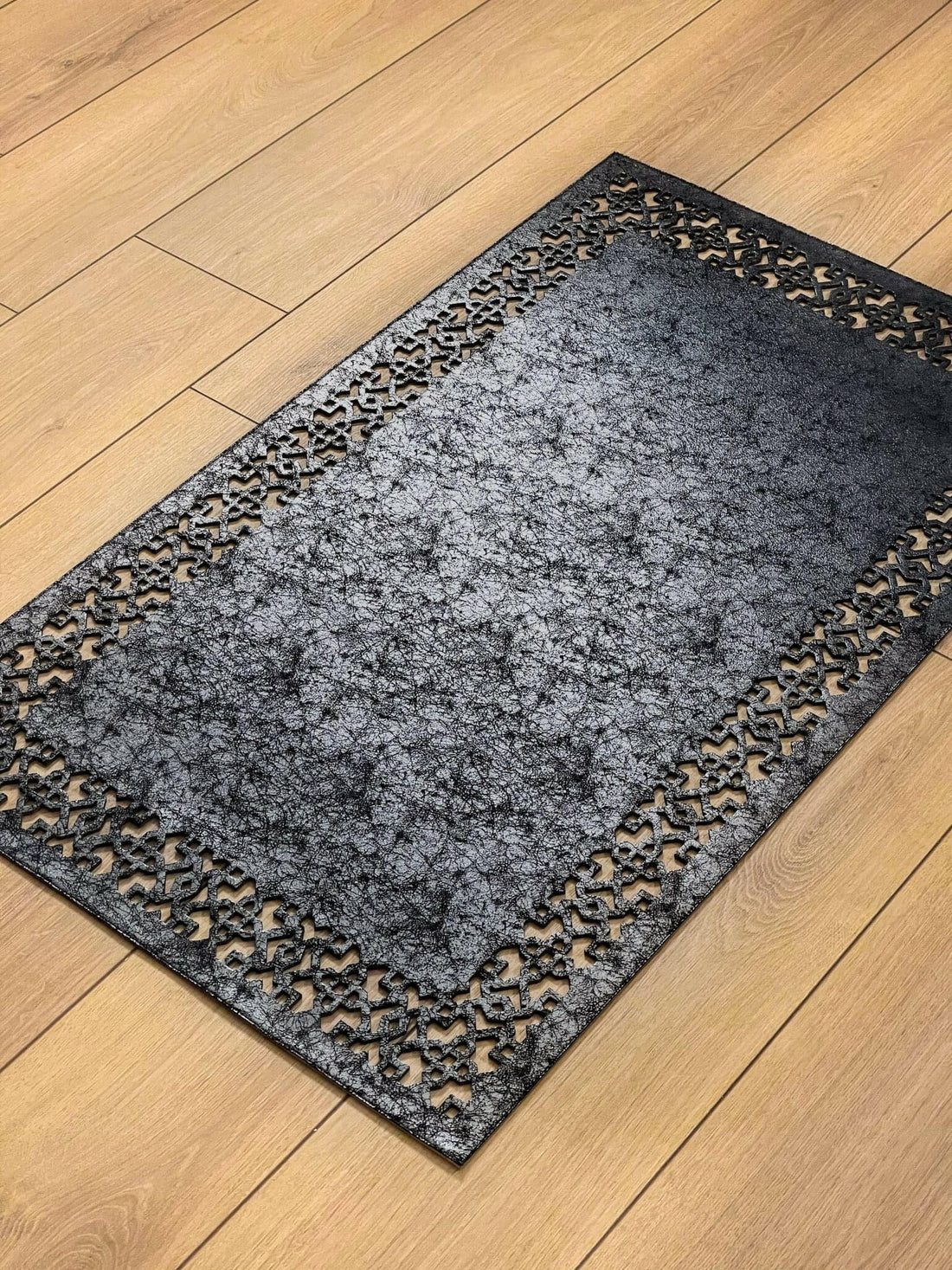 Ottoman Rectangular Rug, Geometric Pattern Leather Mat, Modern Carpet