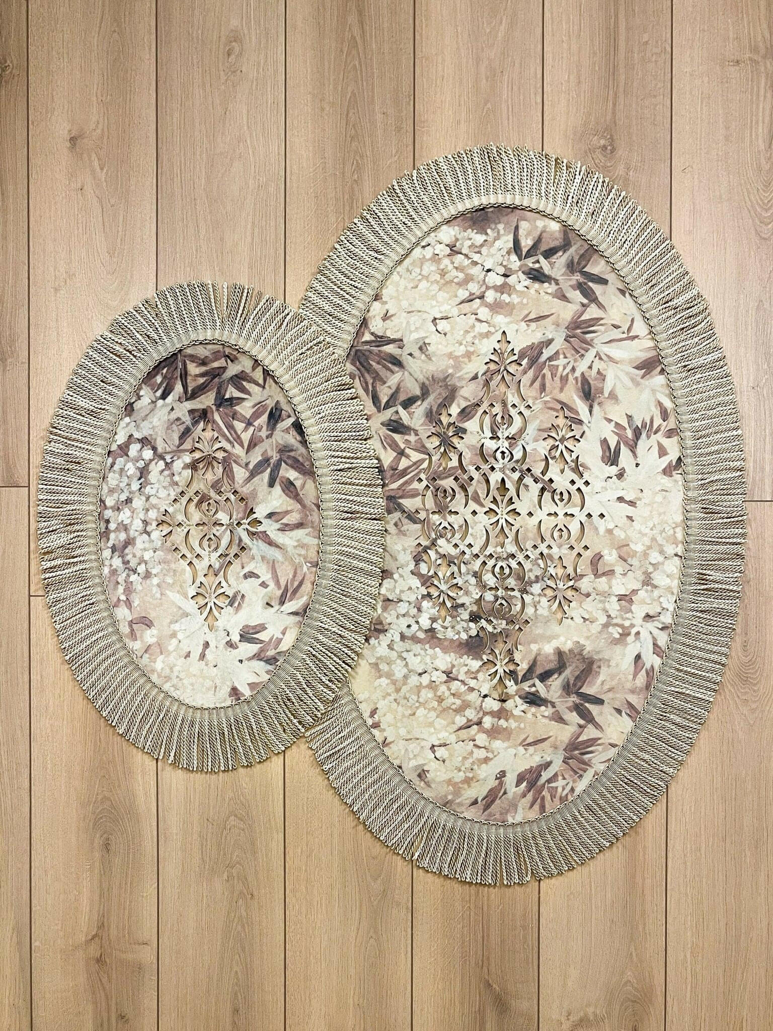 Palma Oval Coffee Brown Velvet Bathroom & Area Lounge Rug, Cut Through Floral Inspired Carpet with Tassels, Turkish Non-Slip Handmade Mat by Creative Home,RUG-PALMA-Bro-4060,RUG-PALMA-Bro-60100,RUG-PALMA-Bro-70120,RUG-PALMA-Bro-90150,RUG-PALMA-Bro-121182,RUG-PALMA-Bro-152243