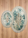 Palma Oval Turquoise Velvet Bathroom & Area Lounge Rug, Cut Through Floral Inspired Carpet with Tassels, Turkish Non-Slip Handmade Mat by Creative Home,RUG-PALMA-Tu-4060,RUG-PALMA-Tu-60100,RUG-PALMA-Tu-70120,RUG-PALMA-Tu-90150,RUG-PALMA-Tu-121182,RUG-PALMA-Tu-152243