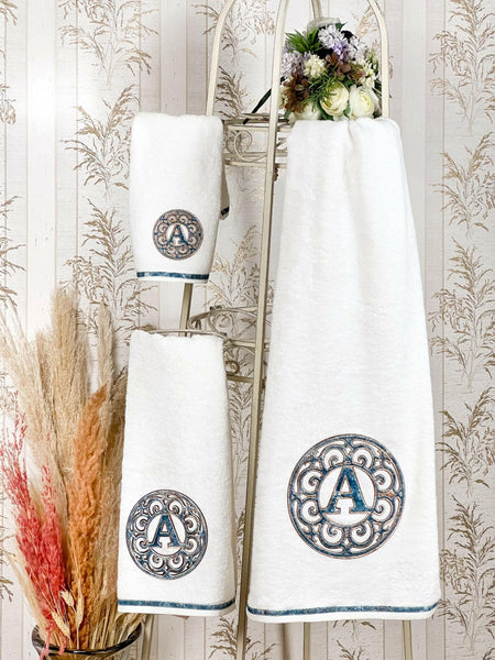 3 Pc. Monogrammed Bath Towel Set / Embroidered Bathroom Towels