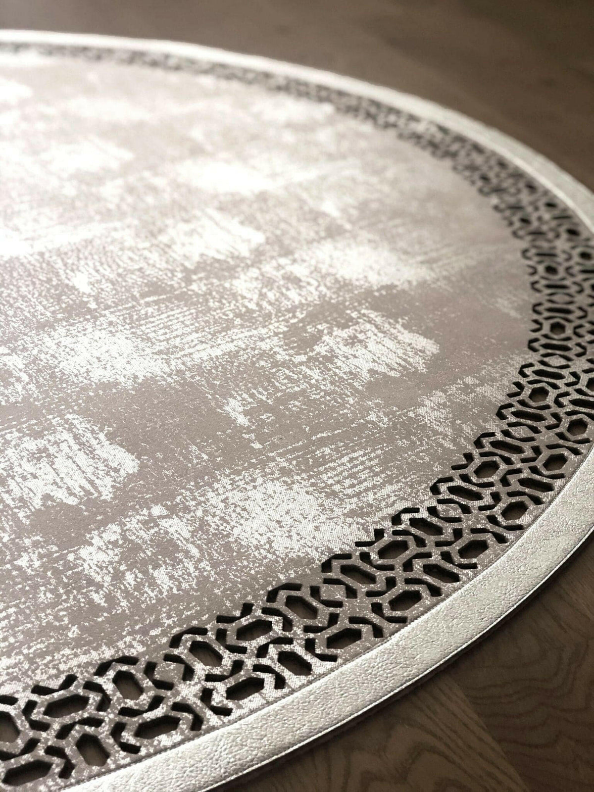 Pertek Rugs Petek Round Rug, Geometric Pattern Leather Circle Mat, Modern Carpet