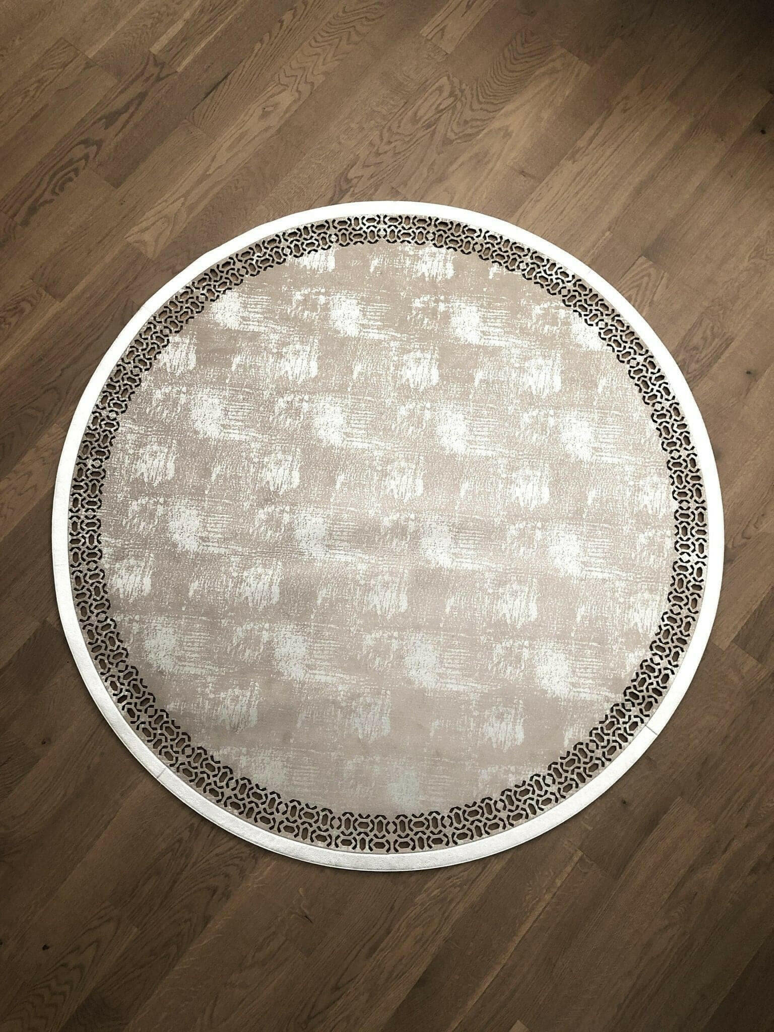 Petek Round Rug, Geometric Pattern Leather Circle Mat, Modern Carpet