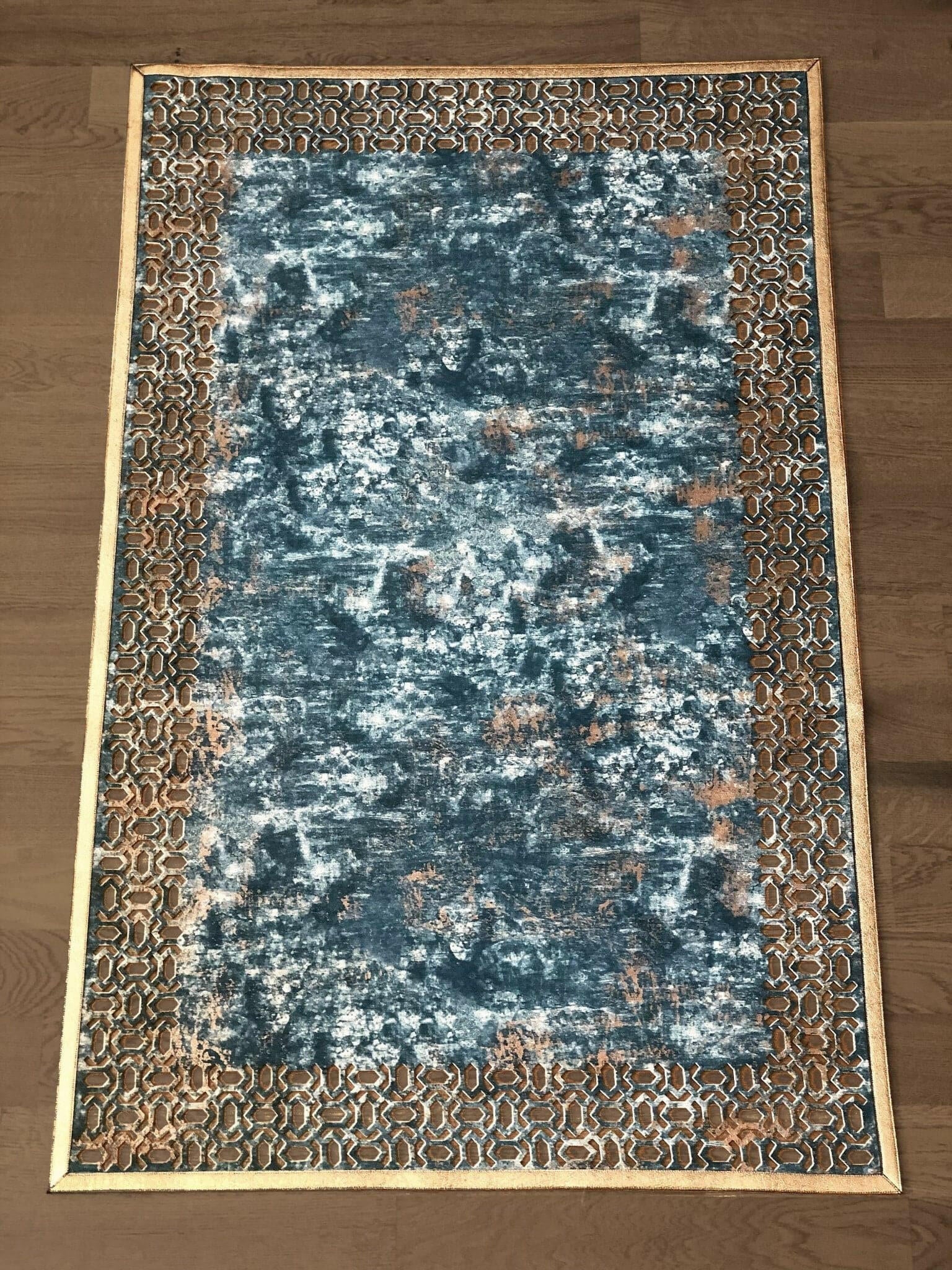 Petek Rectangular Rug, Geometric Pattern Leather Mat, Modern Carpet