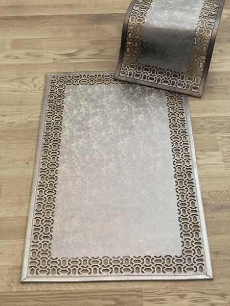 Petek Rectangular Rug, Geometric Pattern Leather Mat, Modern Carpet