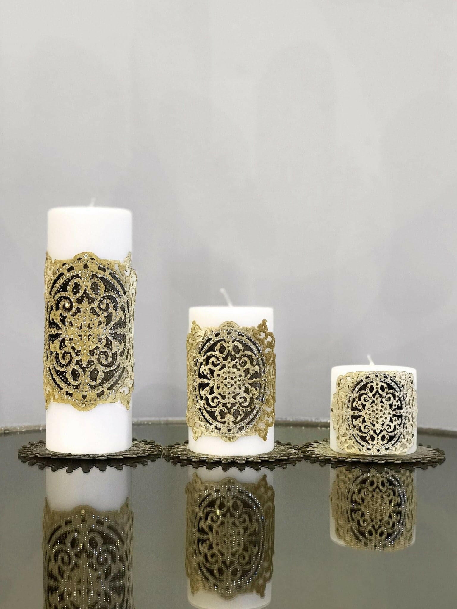 Ruya Gold Velvet Applied Candle Set of 3, Royal Style Luxury Decorative Candles from Creative Home,CS-CH-RUYA-Go