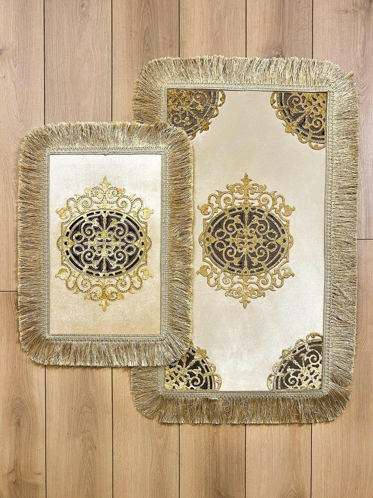 Ruya Rectangular Velvet Rug - Royal Style Velvet Appliqué and Tassels