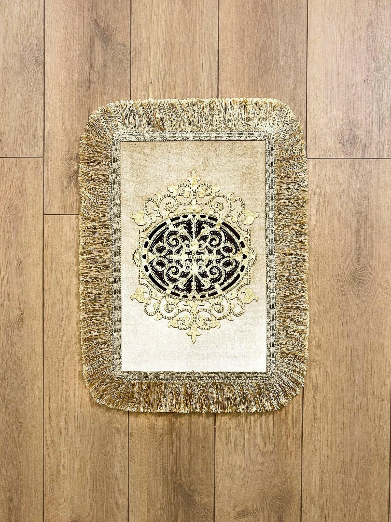 Ruya Limited Edition Rug 40 x 60 cm - Creative Home Designs, Velvet Royal Luxury Turkish Gold Color Carpet or Mat with Tassels