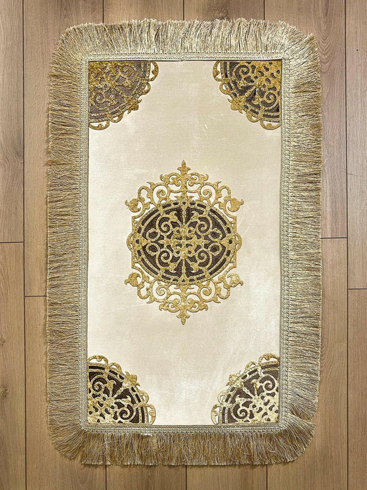 Ruya Limited Edition Rug - Creative Home Designs, Velvet Royal Luxury Turkish Gold Color Carpet or Mat with Tassels