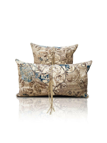 Sena Cushion Cover - Creative Home Designs Pillowcases, Turkish Throw Pillows & Shams, Gold & Blue Color Cut Out Jacquard Floral Sham With Diamonds