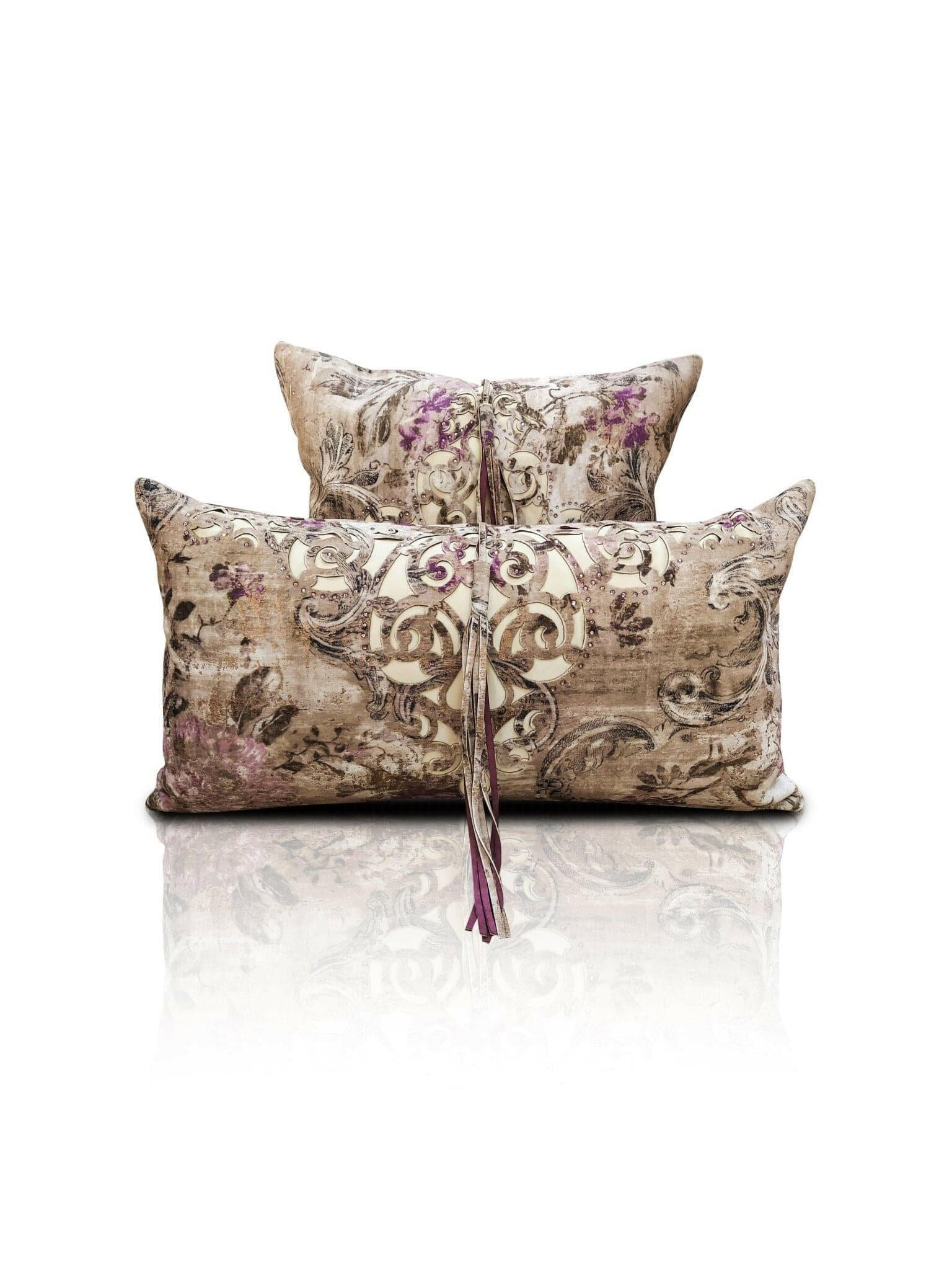 Sena Cushion Cover - Creative Home Designs Pillowcases, Turkish Throw Pillows & Shams, Gold & Fuschia Color Cut Out Jacquard Floral Sham With Diamonds