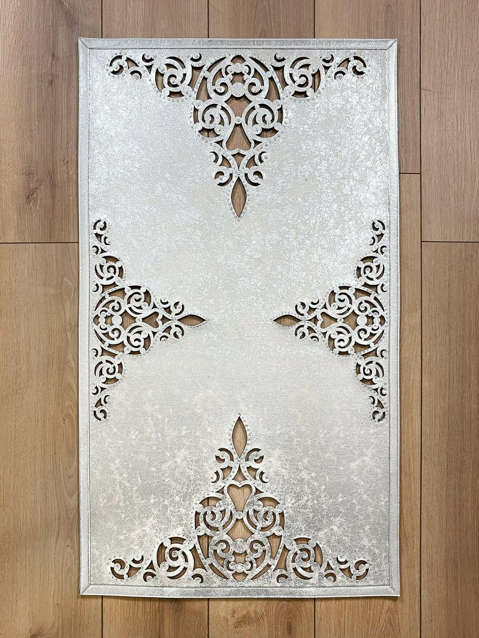 Sena Rug Aged Silver Grey Color Rug - Creative Home Designs Rugs, Oriental Style Cut Out Laser Turkish Carpet With Diamonds, Non Slip Durable Mat
