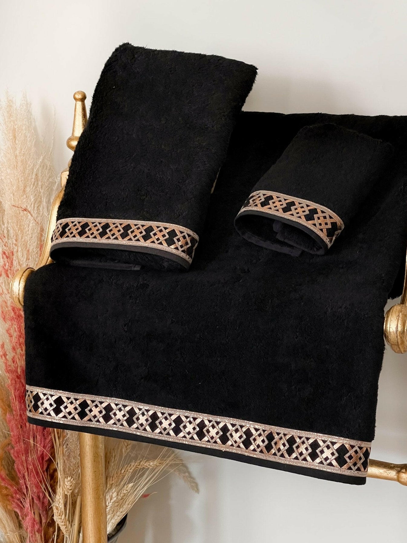 Tara Celtic Style 3 Piece Elegant Copper & Black Luxury Bath Towel Set