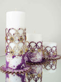 Zerre Purple Copper Luxury Candle Set of 3, Leather Circular Pattern, Decorative Glamorous Candles by Creative Home