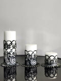 Zerre Anthracite Grey Luxury Candle Set of 3, Leather Circular Pattern, Decorative Glamorous Candles by Creative Home,CS-CH-ZRRE-AnthGry
